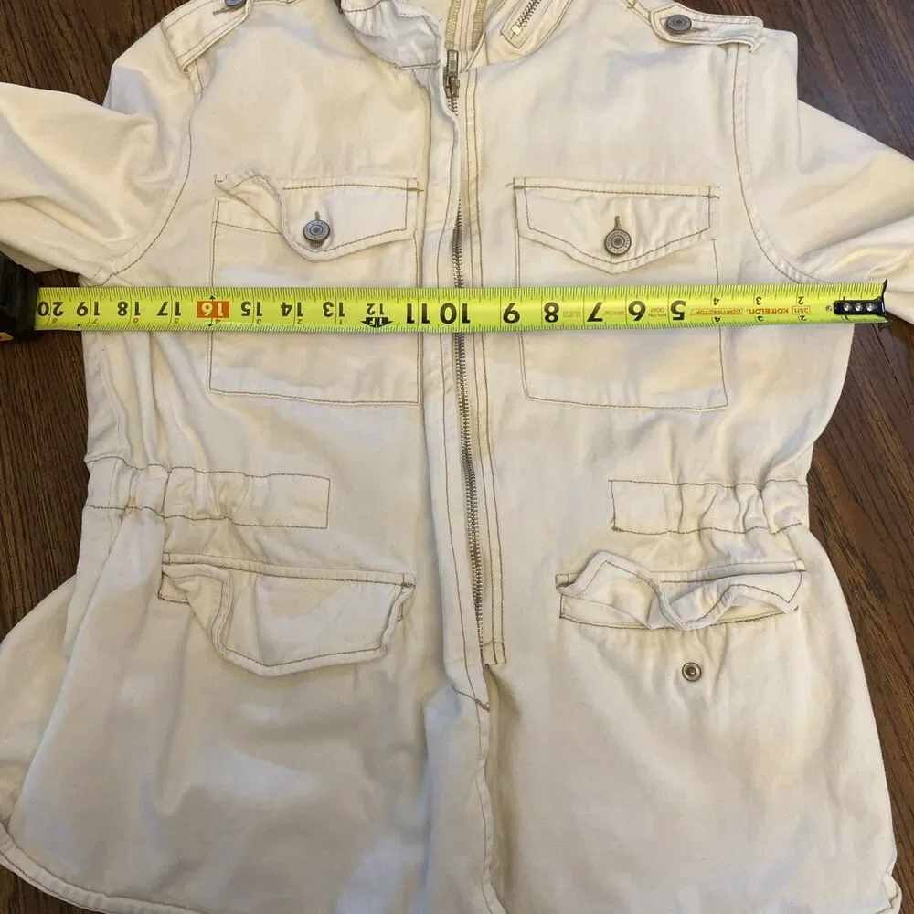 Ashley Vintage Charm Denim Jacket Women’s Size Medium Ivory Full Zip - Picture 12 of 13